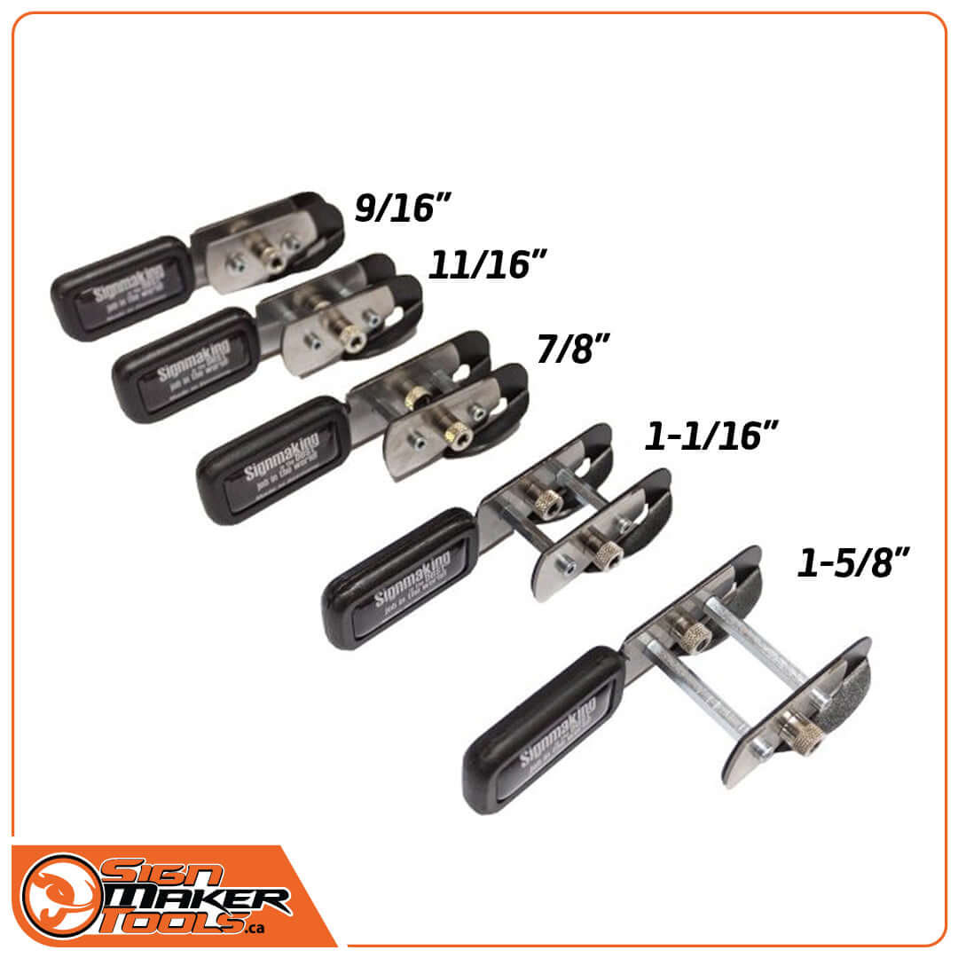 Five BodyGuardKnife Twin vinyl cutters displayed with adjustable cutting widths labeled