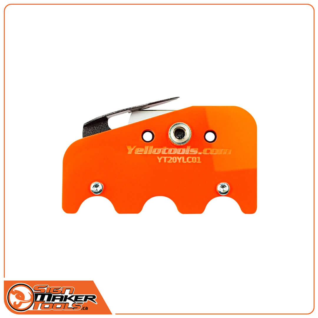 YelloTwin squeegee knife insert with blade exposed, top view